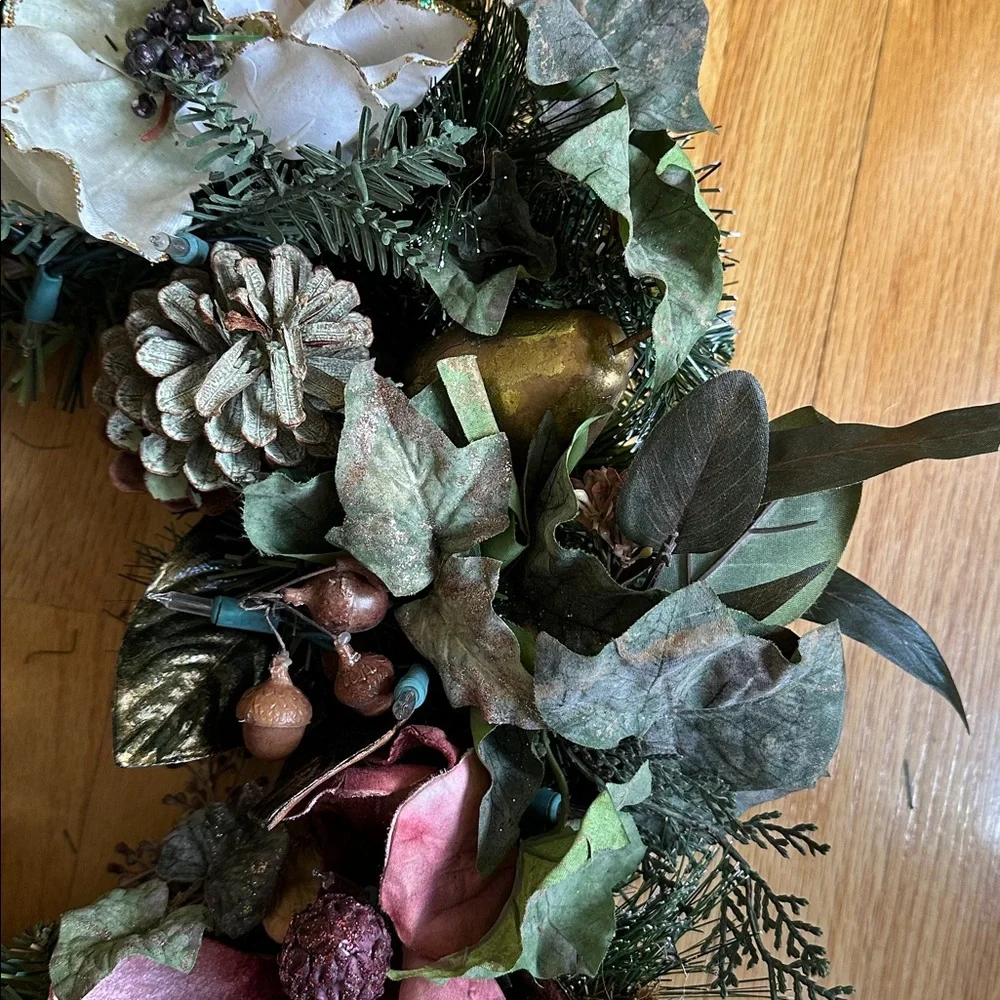 Handcrafted Gold and Mauve Pink Holiday Wreath